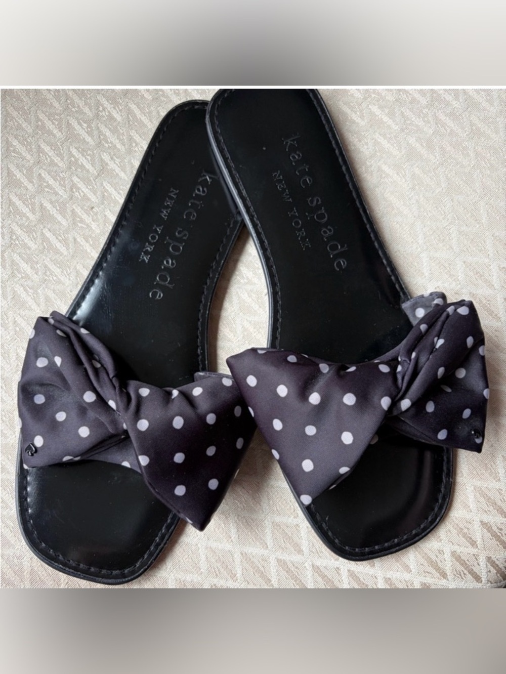 kate spade Black Polka Dot Bikini Bow Slide Sandals